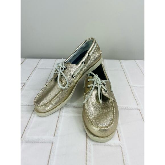 NWT Sperry A/O gold leather sneakers size 5M - Picture 6 of 11